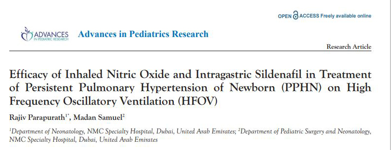 Sildenafil Study Published Advances in Pediatric reserch December 2023